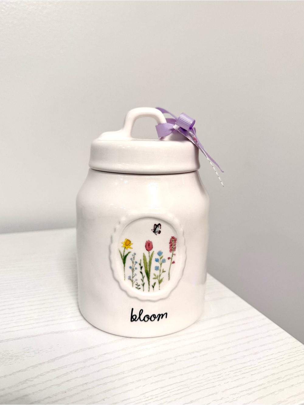 Rae Dunn White Ceramic 'Bloom' Floral Canister Storage Jar